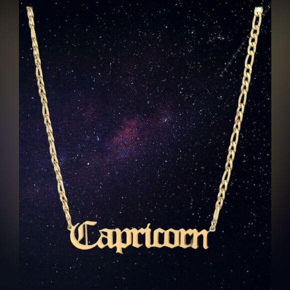 ⭐️🌙Capricorn Zodiac Nameplate on 14k Gold plated Figaro Chain⭐️🌙